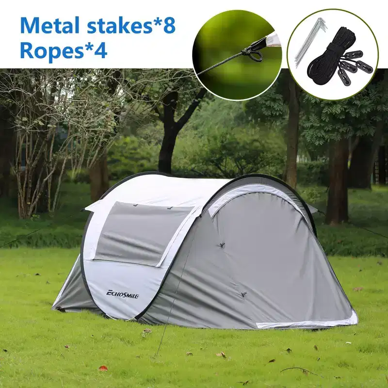 NAYSAYE Pop Up Camping Tent Instant Setup Waterproof Portable Shelter for 2 Person for Outdoor Camping Hiking, White and Gray, 96.46*57.09*41.34