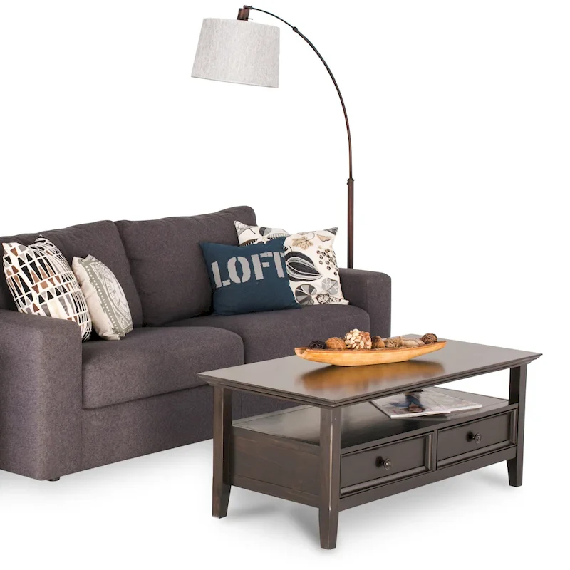 SOLID WOOD 44 inch Wide Rectangle Transitional Coffee Table in Hickory Brown - Hickory Brown