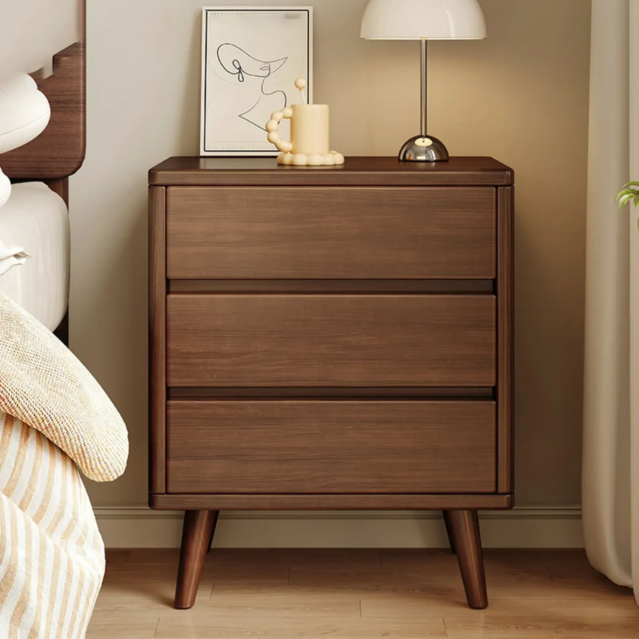 Natural Finish Wood Nightstand with Drawers