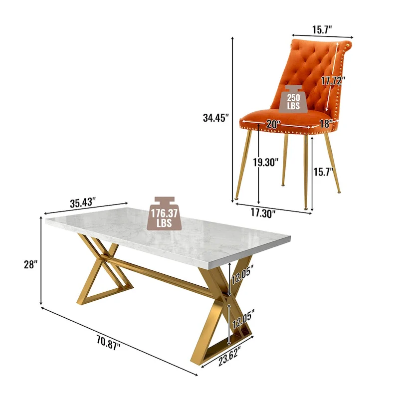 7-Piece Clihome Marble Dining Table with Velvet Chair Dining Chair