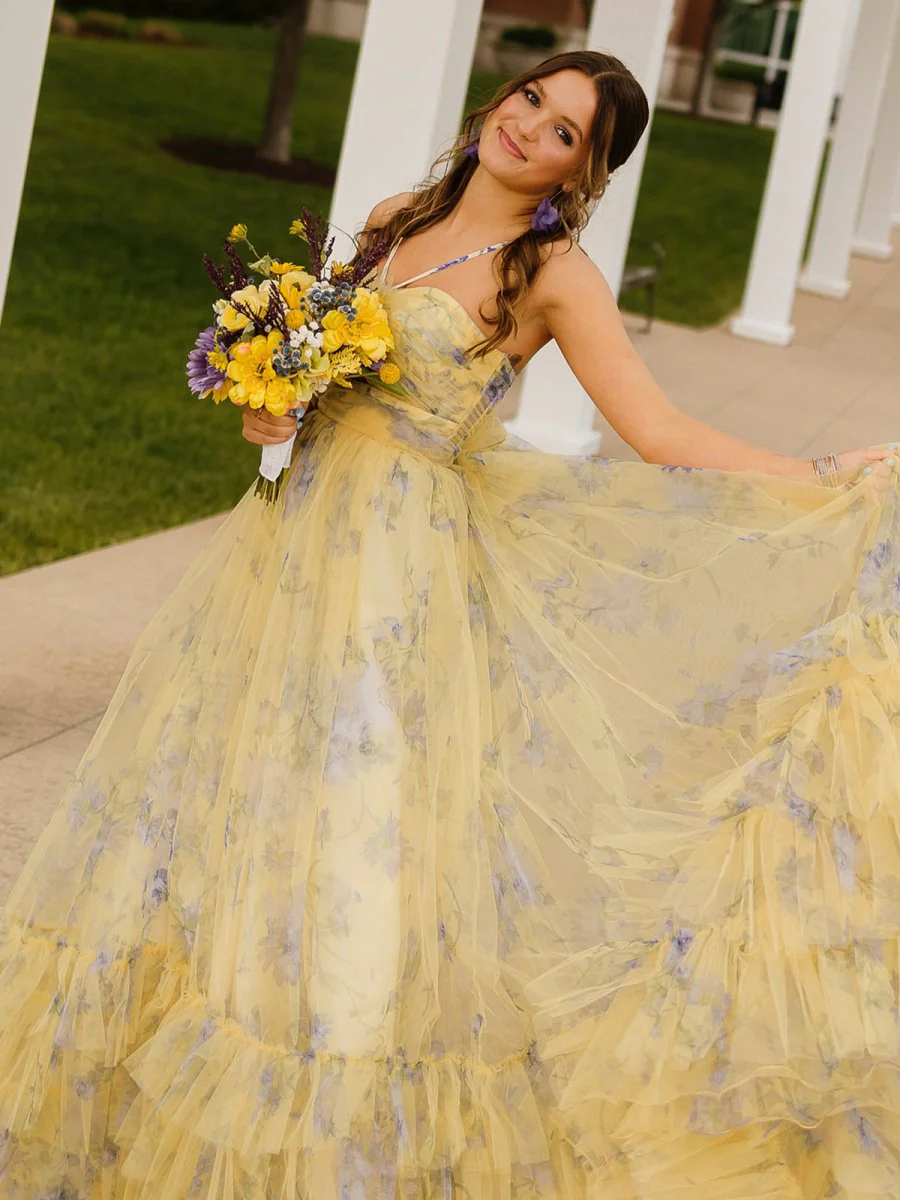 Pink Print Halter Keyhole A-Line Long Prom Dress