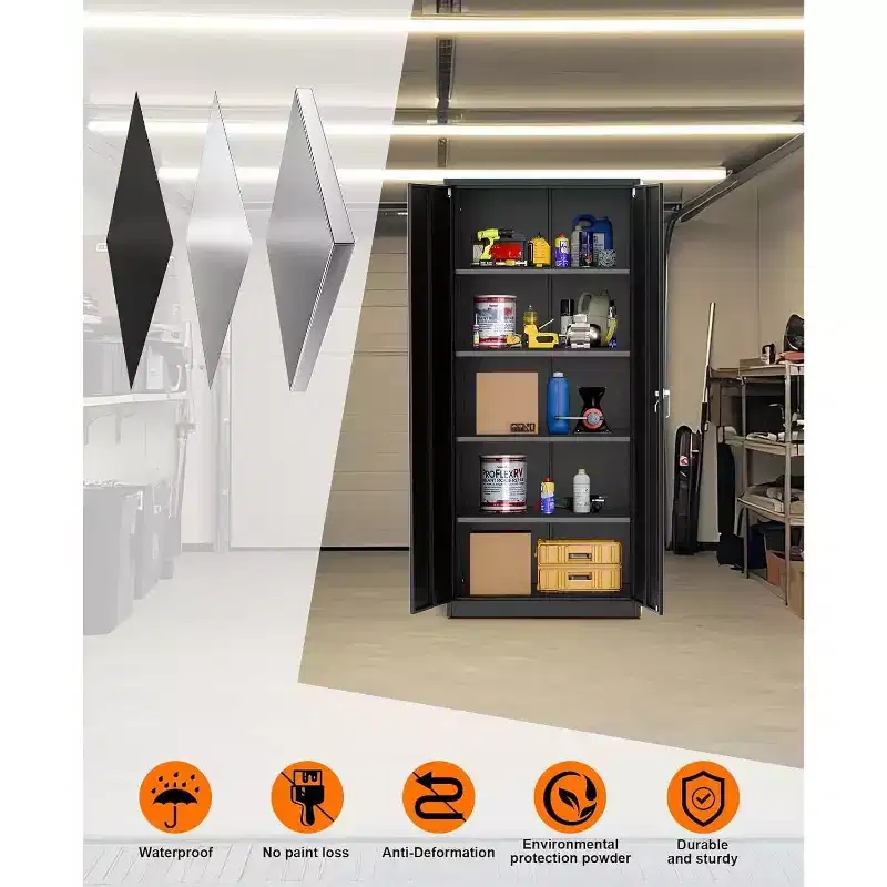 Metal Storage Cabinet with Lock, 71 Steel Tool Cabinet with Adjustable Shelves for Garage and Office