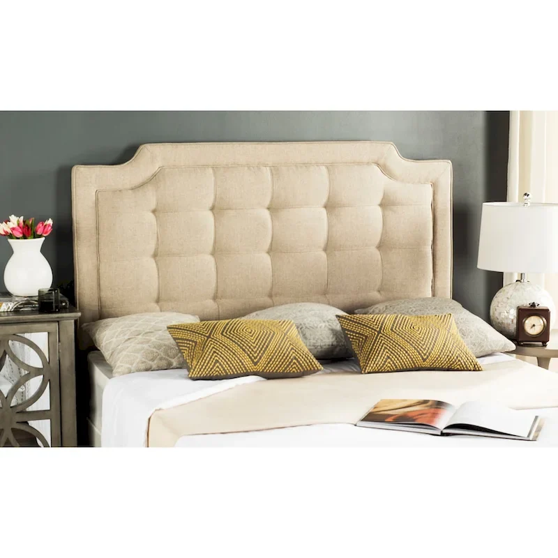 King Tufted Upholstered Headboard – Taupe, Hollywood Glam Style