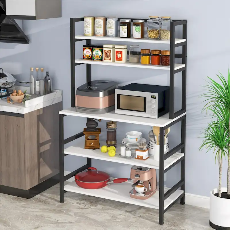 5-Tier Kitchen Bakers Rack with Hutch - Brown/Black/White