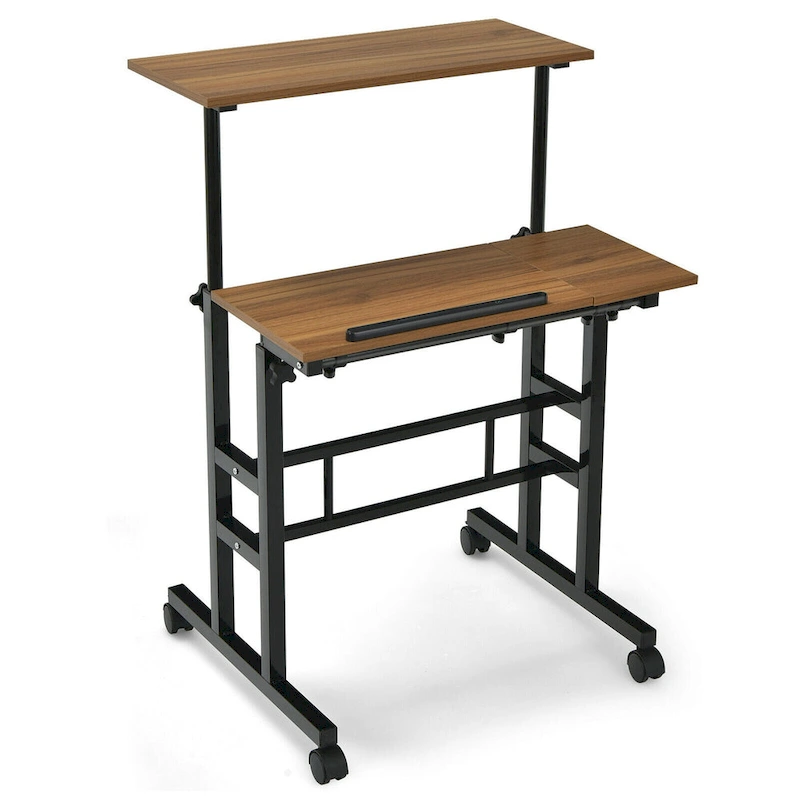 Gymax Mobile Stand up Desk Adjustable Computer Desk Tilting