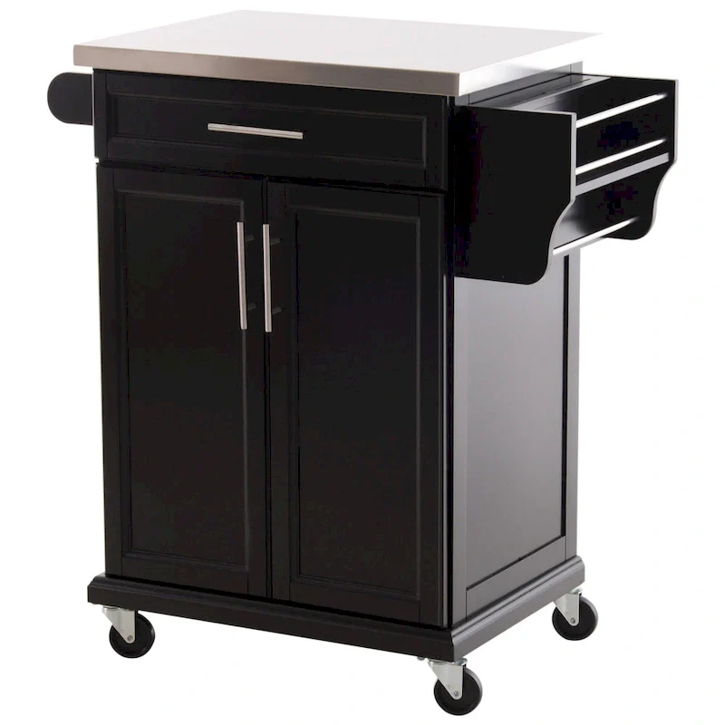 HOMCOM Rolling Kitchen Island Utility Storage Cart With Drawer, Spice Rack & Wheels - Black