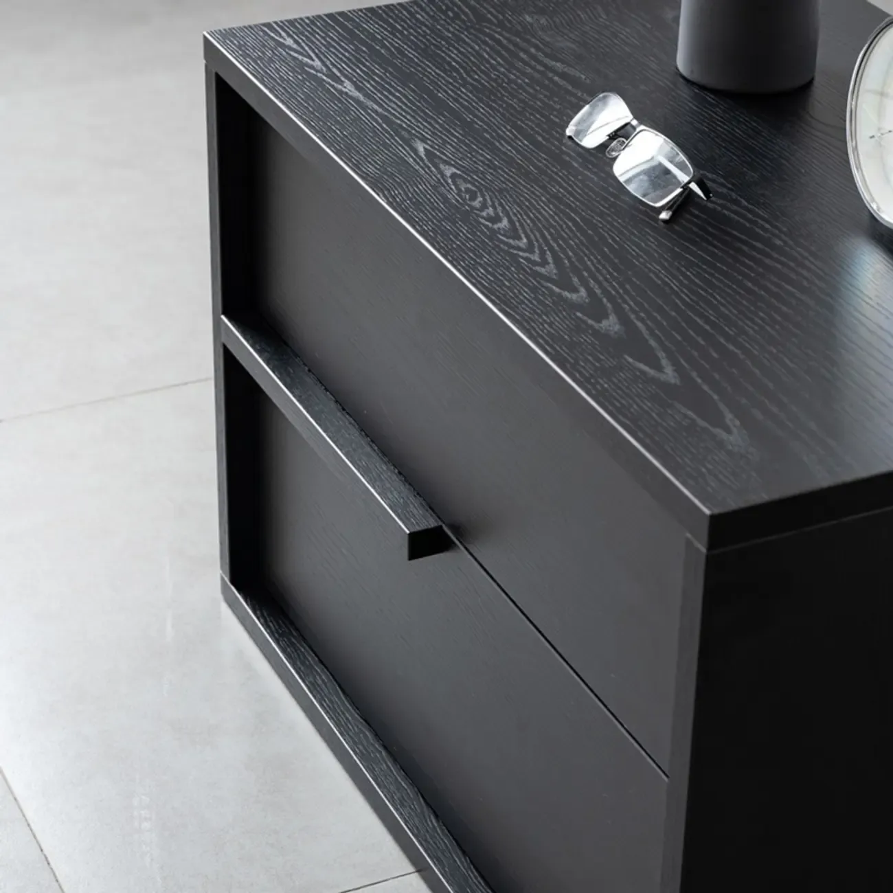 Modern Black Manufactured Wood 2-Drawer Nightstand