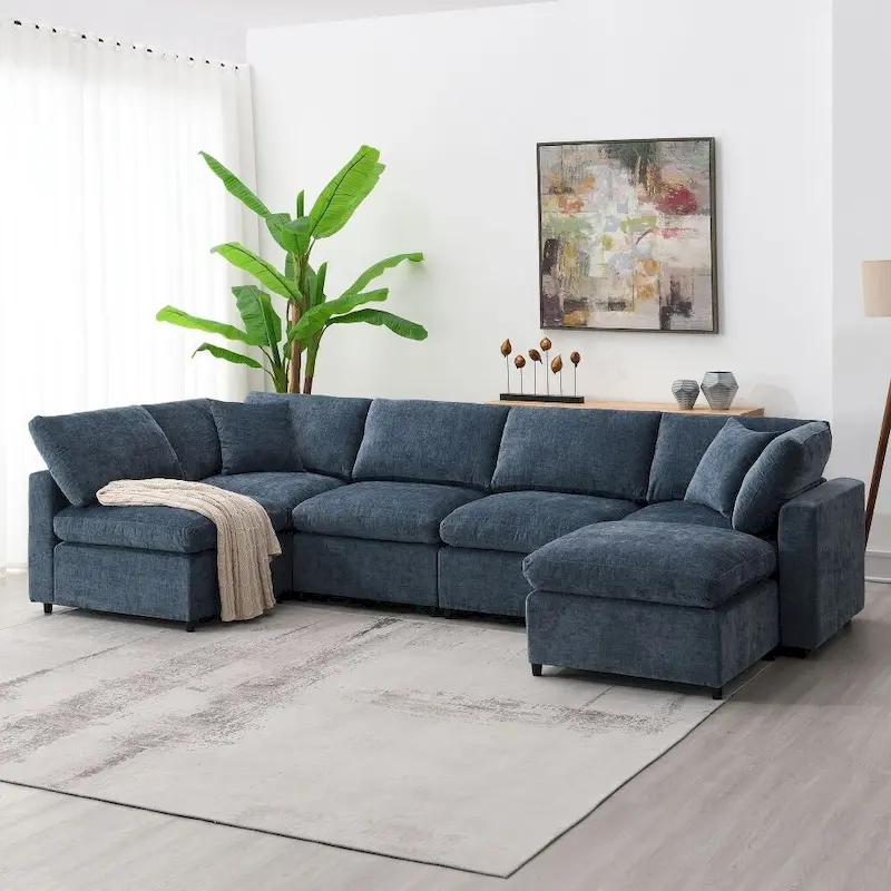 U Shaped Convertible Sectional Sofa with Ottoman