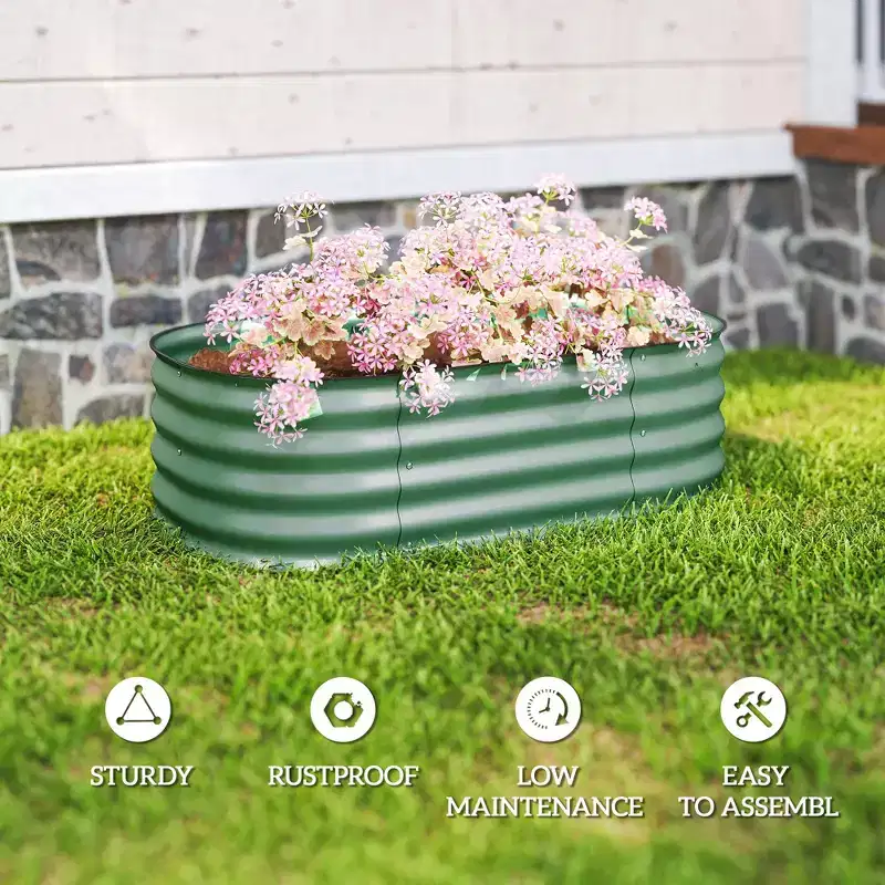 Galvanized Raised Garden Bed Kit, Metal Planter Box with Safety Edging