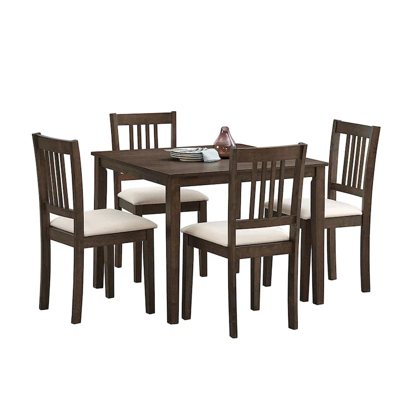 Modern 5-Piece Dining Set with Square Table & 4 Slat Back Upholstered Chairs