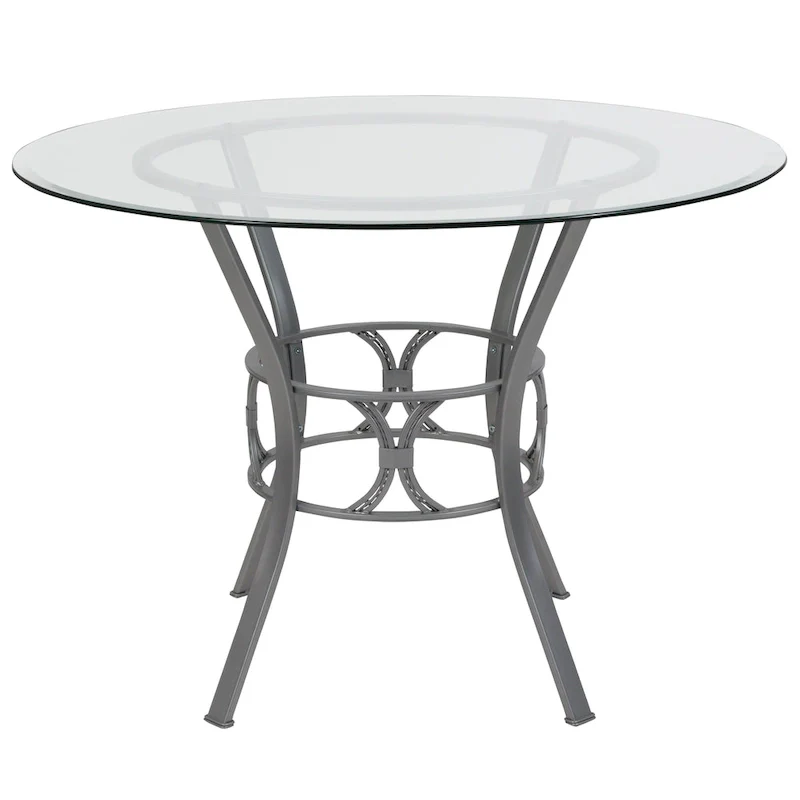 Clear Glass Round Dining Table with Metal Frame 42-inch
