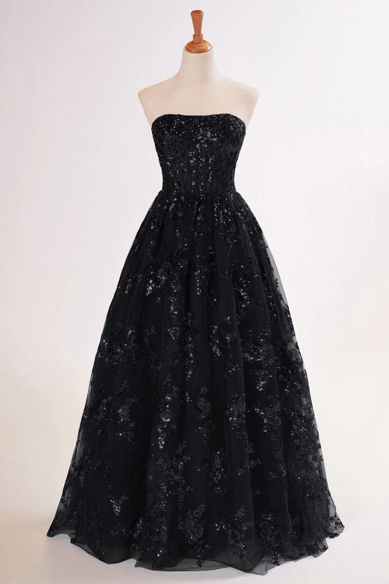 A-line Sequined Lace Long Prom Dress with Pockets