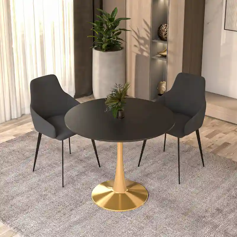 35 Round Dining Table for 4 with MDF Tabletop in Gold Steel Base for Kitchen & Dining Room