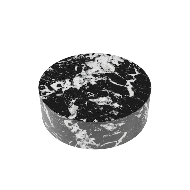 Modern Faux Marble Round Coffee Table Center Table with 2 Drawers, Fully Assembled