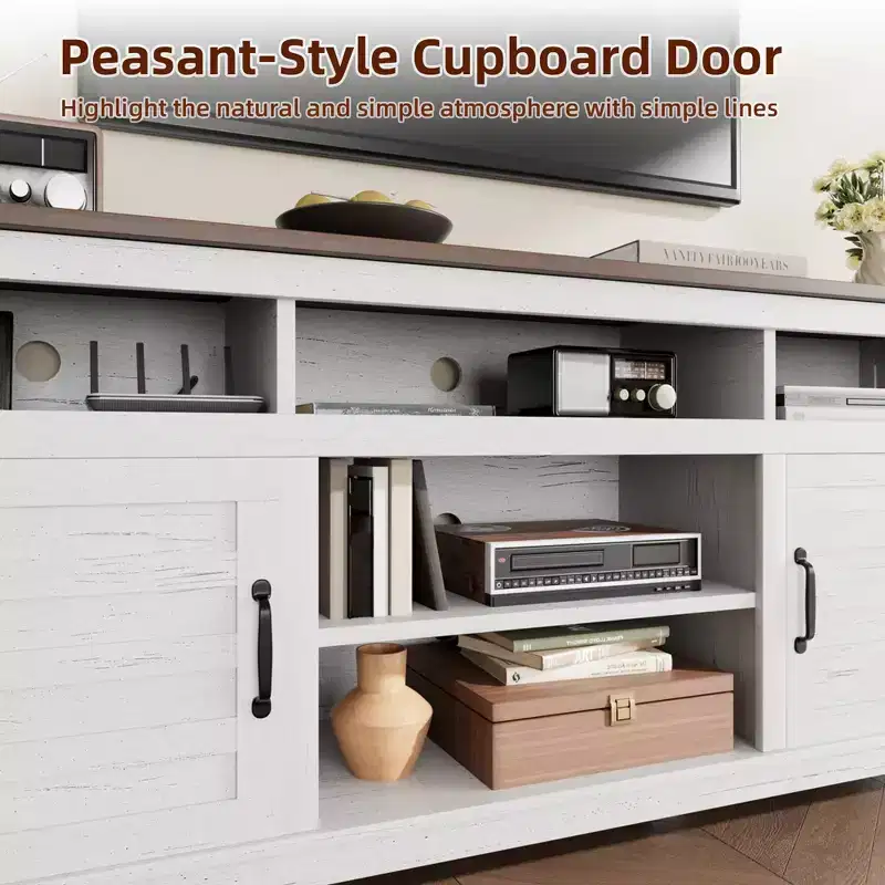 Farmhouse TV Stand, Adjustable Shelves, Cabinet Doors, for Living Room, Bedroom
