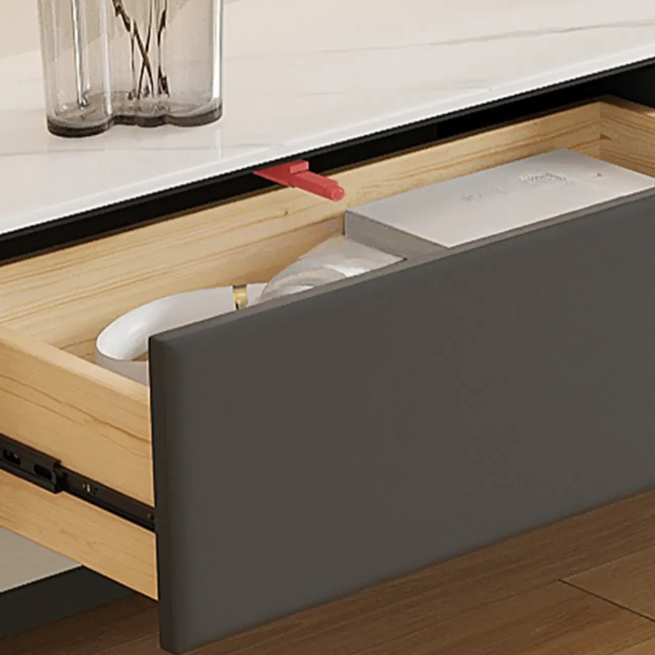 Stone Modern TV Stand with Drawers and Cable Management