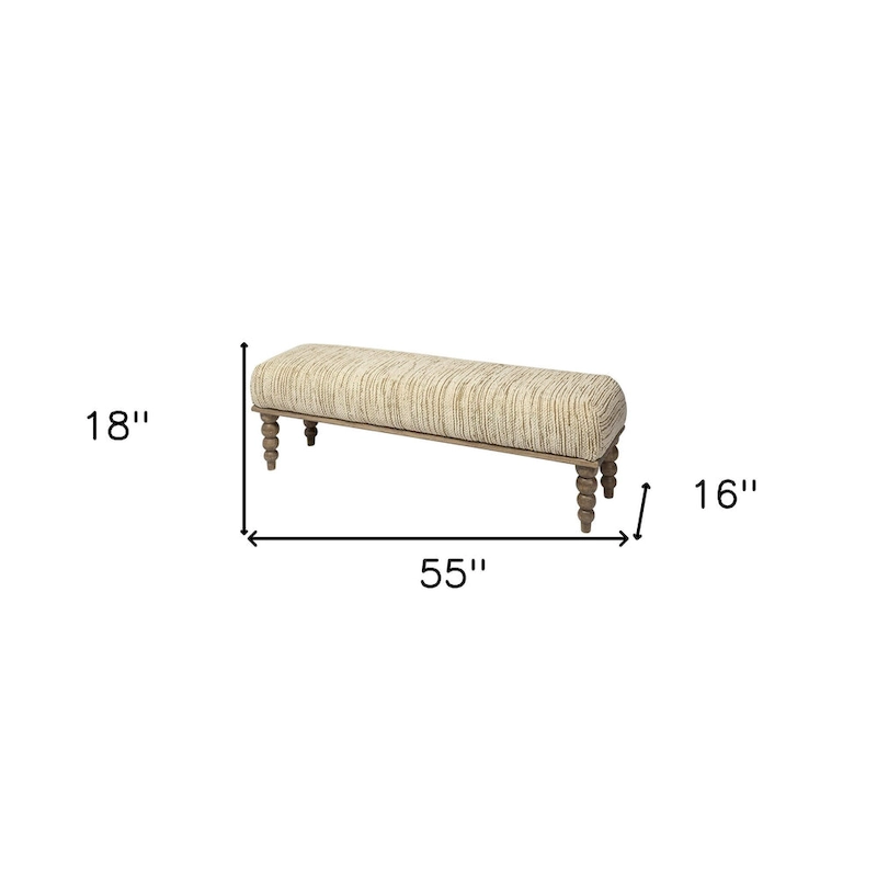 HomeRoots 55  Cream and Wood Brown Upholstered Polyester Blend Bench - 55