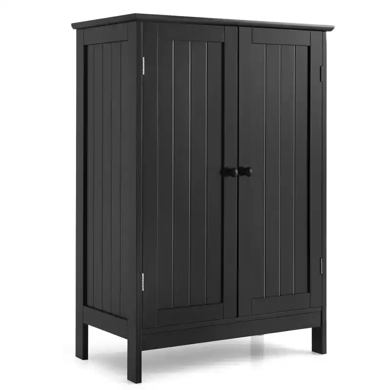 Costway Bathroom Floor Storage Cabinet Double Door Kitchen Cupboard Shoe Cabinet Black
