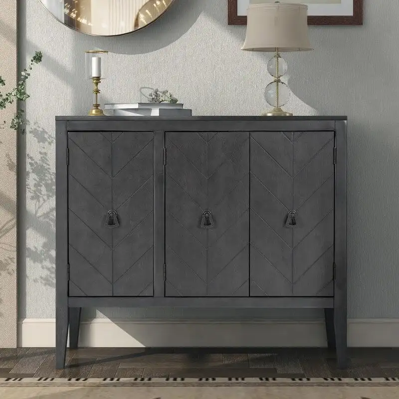 3-Door Sideboard Cabinet with Adjustable Shelves and Metal Handles