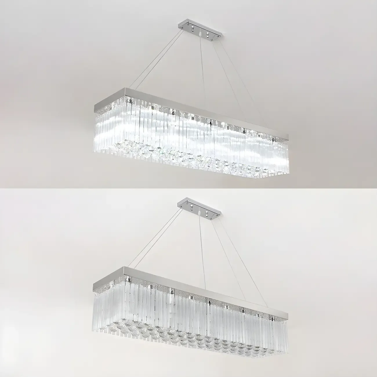 Modern Silver Crystal Rectangle Island Chandelier