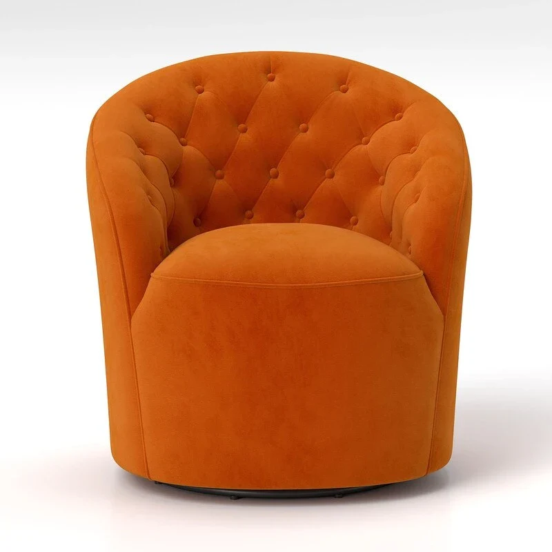 Velvet Upholstered 360 Degree Swivel Barrel Chair with Button Tufted Back
