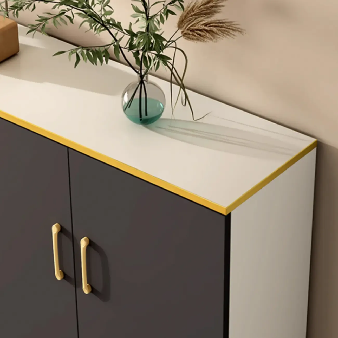 Trendy Grey Wood Hallway Shoe Cabinet with Gold Legs