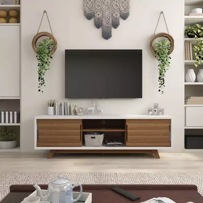 Pentictin 6 Shelf TV Stand for TVs up to 70" White - miBasics: Mid-Century Modern, Adjustable Storage