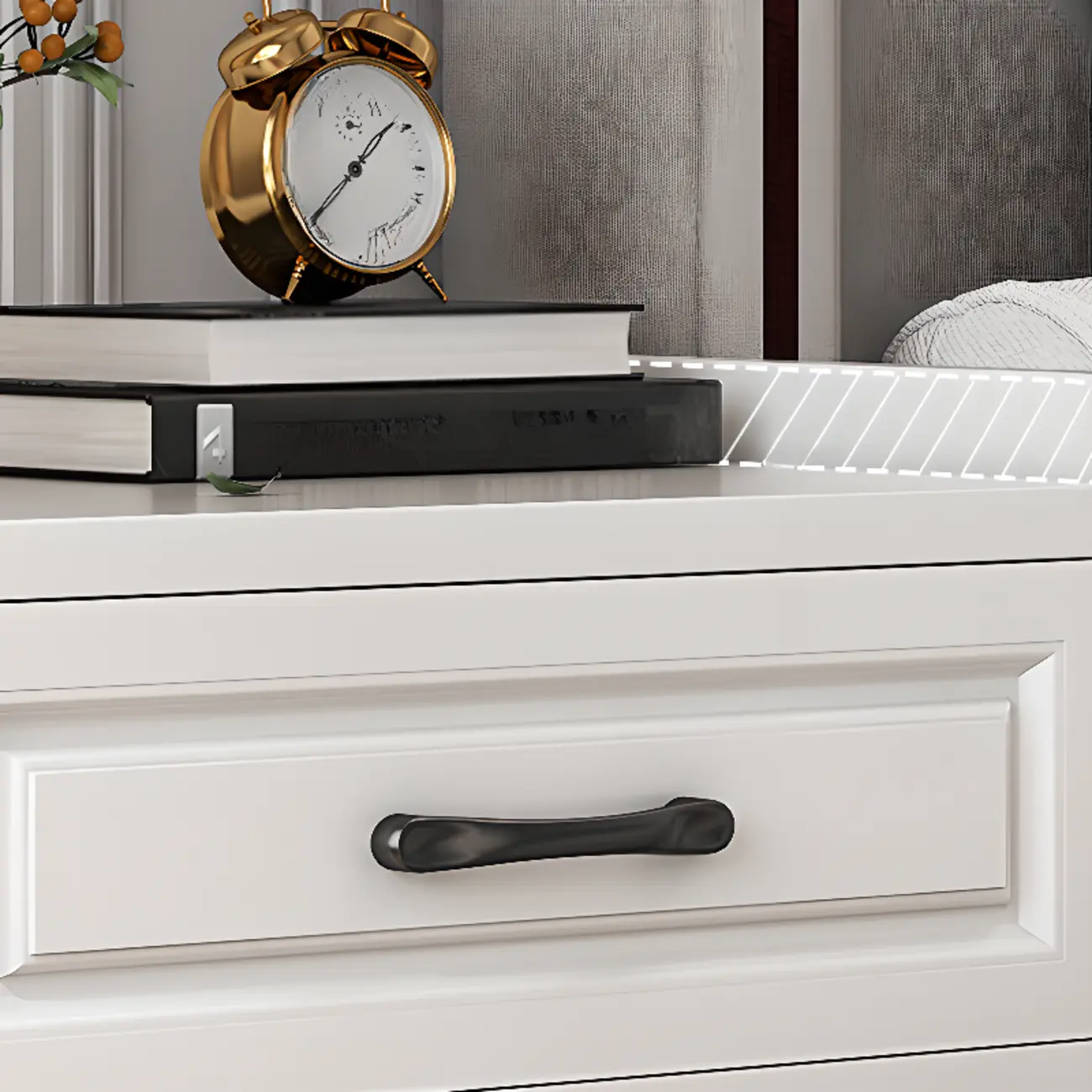 Classic Narrow Wooden White Nightstand with 3 Drawers