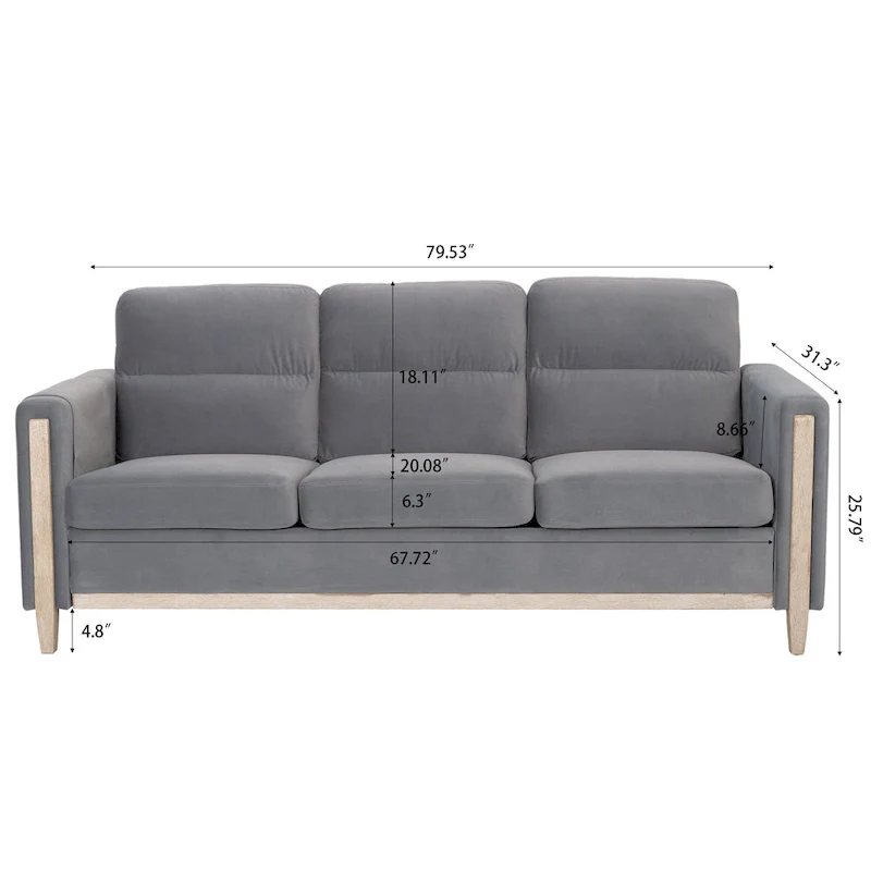 Larb Modern Solid Wood Three-Seater Sofa Couch by Christopher Knight Home