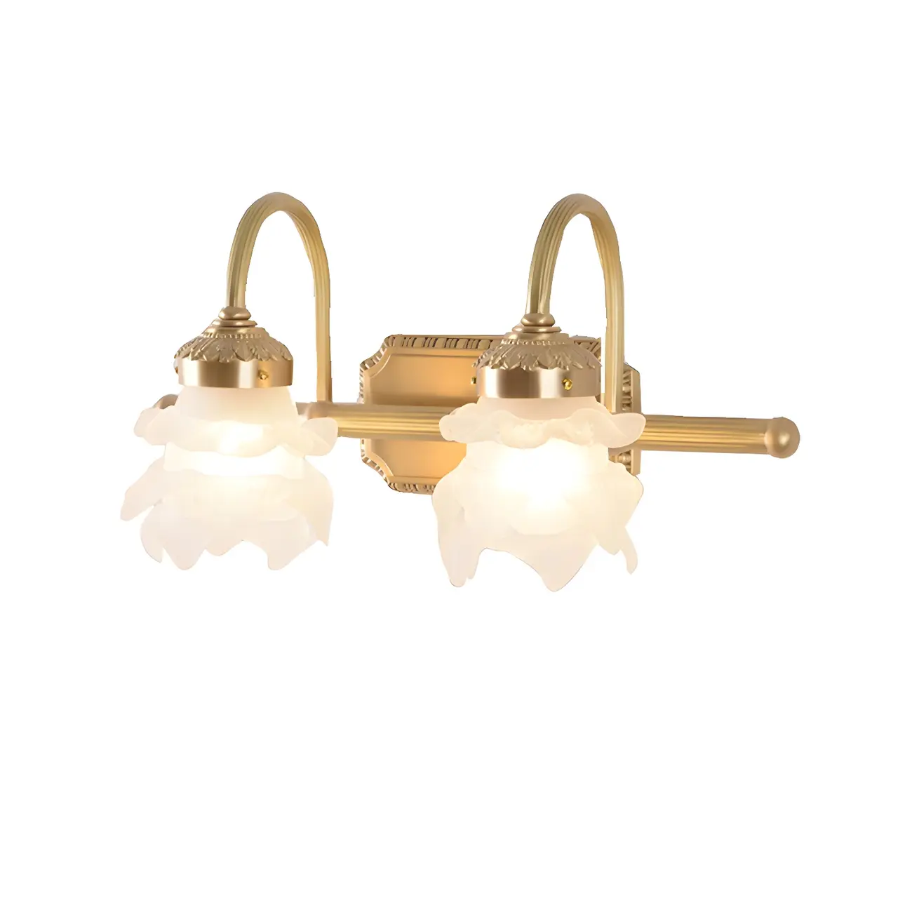 Modern Small Gold Arc 2-Light Vanity Light with Glass Shade