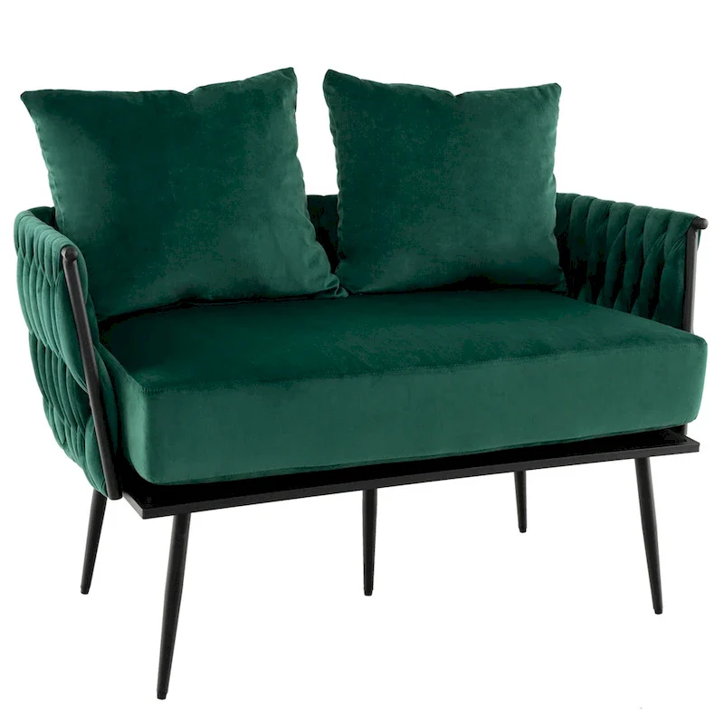 Costway Modern Loveseat Sofa Upholstered Dutch Velvet Couch with Woven - See Details