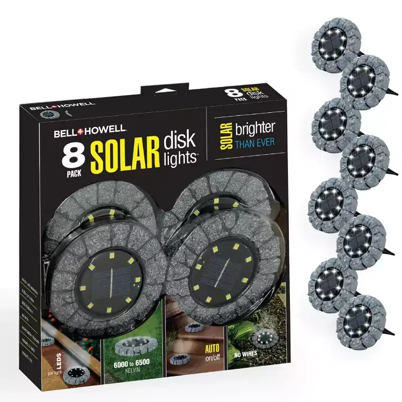 Bell + Howell 8 LED Round Solar Powered Disk Lights with Auto On/Off
