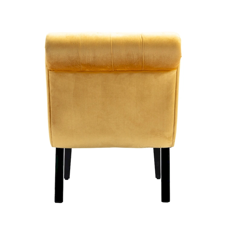 Velvet Armless Accent Chair with Wooden Legs and Thick Cushioned Seat