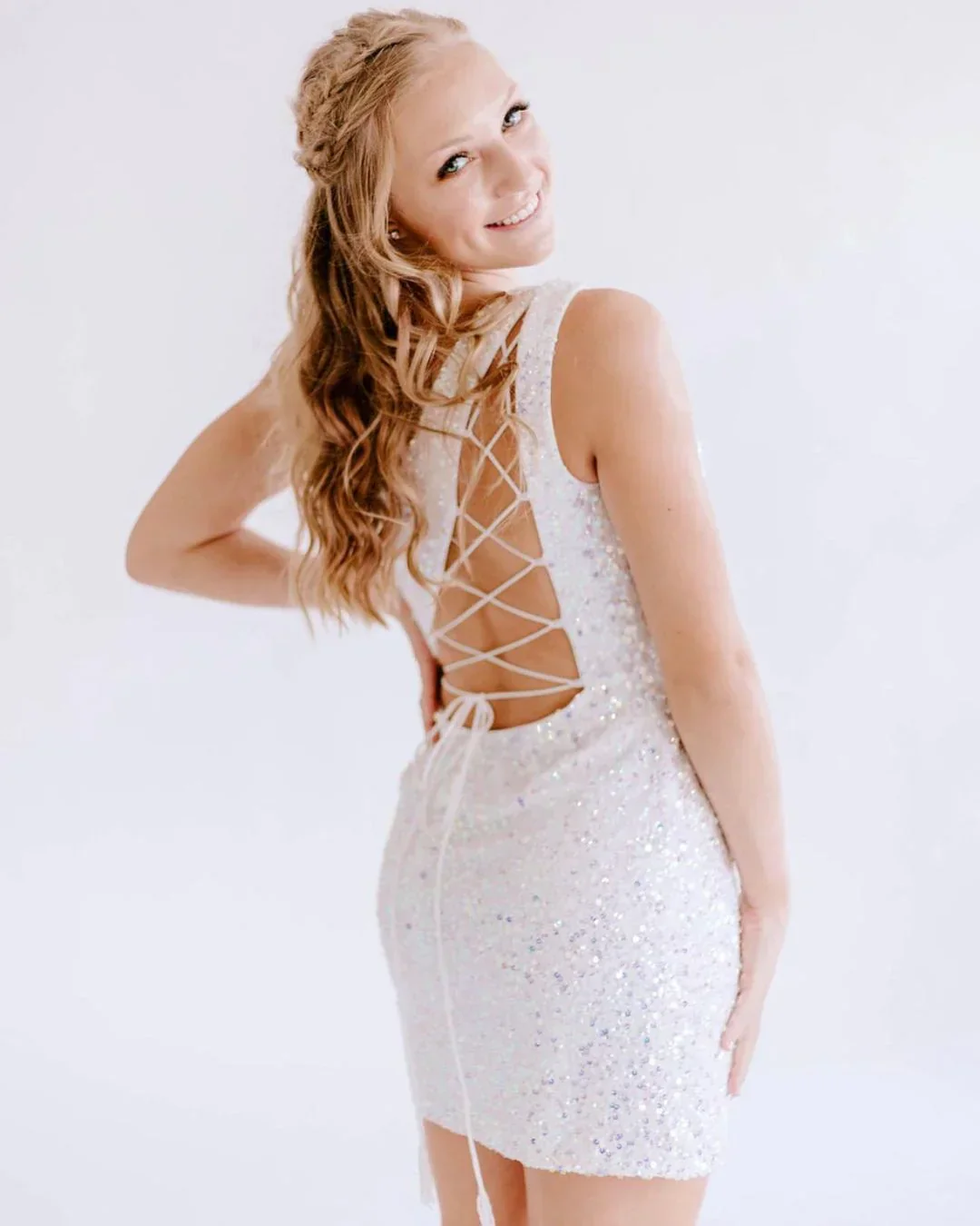 One Shoulder Tight Sky Blue Mini Party Dresses