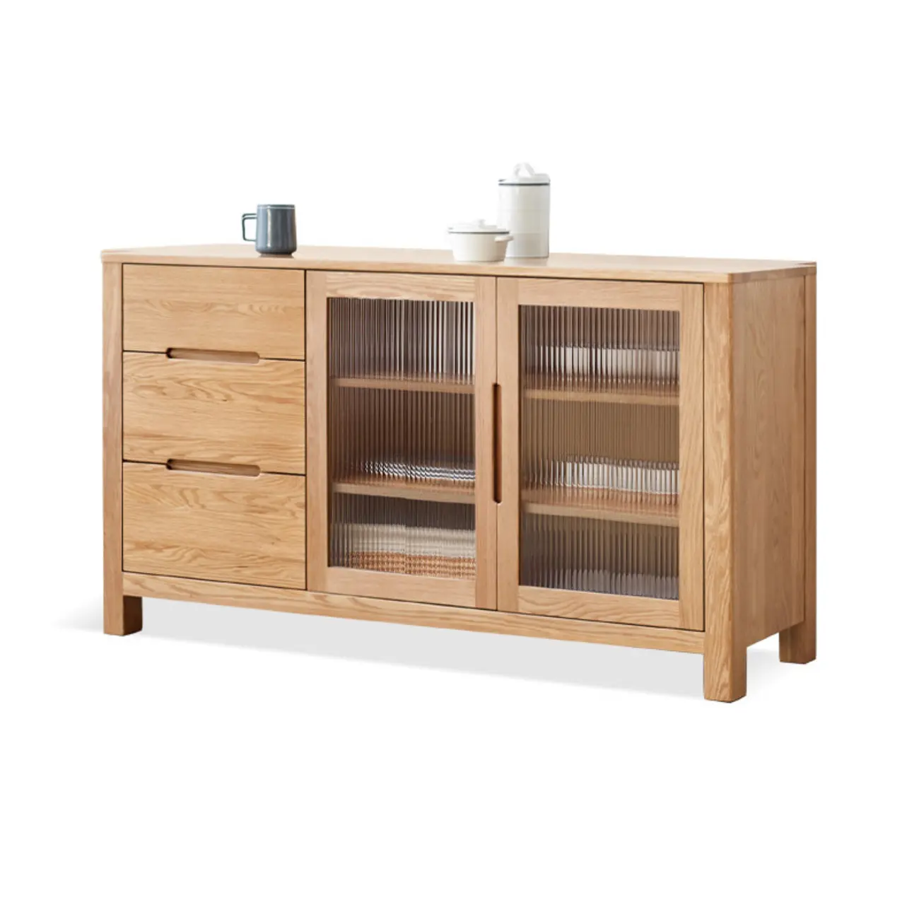 Modern Wood Sideboard with Shelves and Drawers