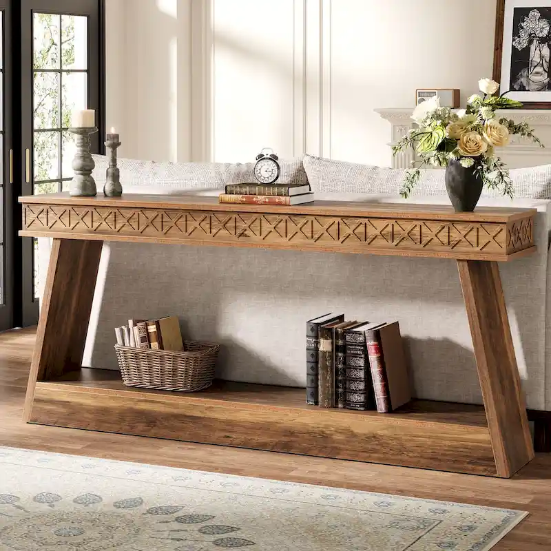 70.87-Inch Extra Long Entryway Table, 2-Tier Narrow Console Table with Storage - 70.87D x 11.81W x 31.5H
