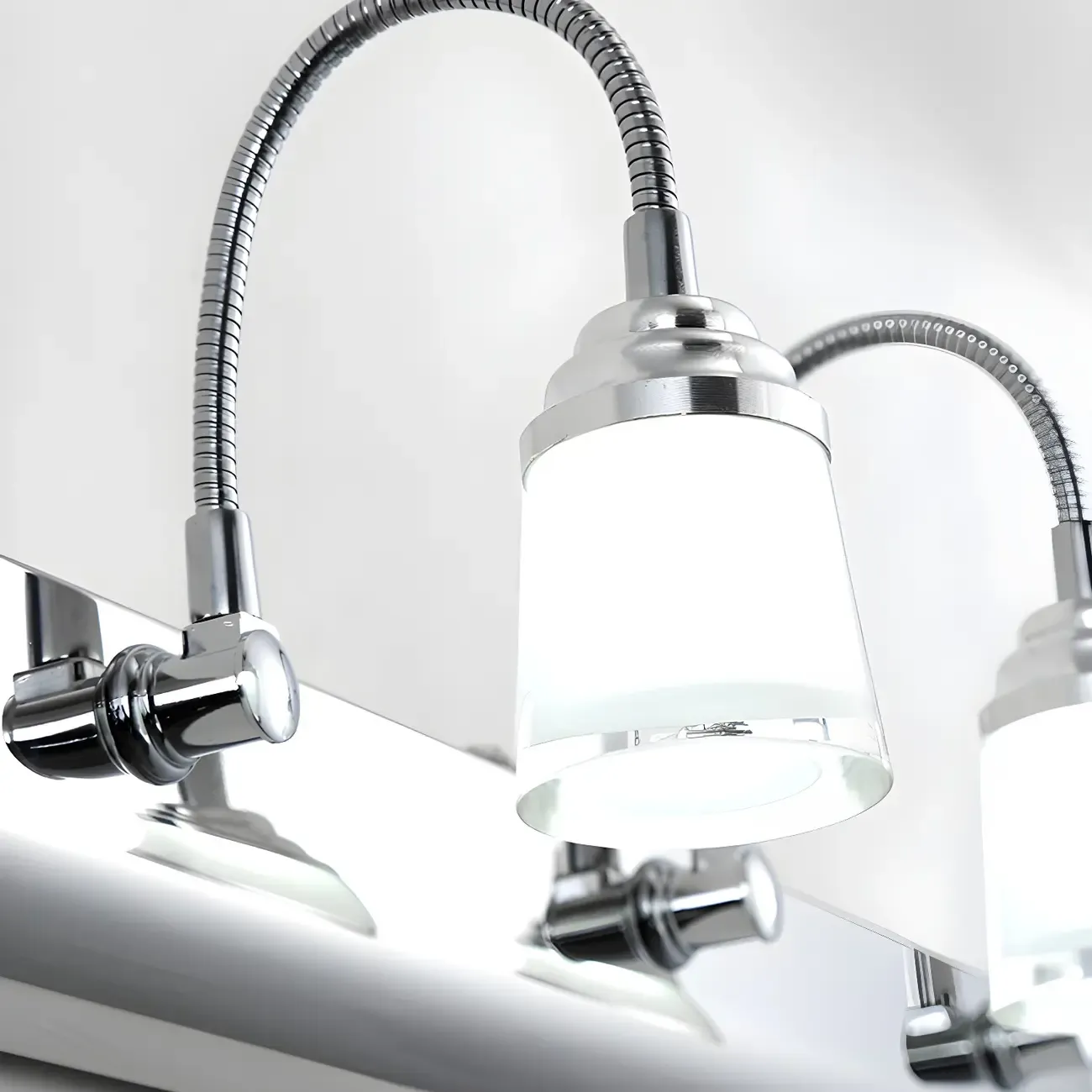 Modern Chrome LED Bathroom Vanity Light with White Shade