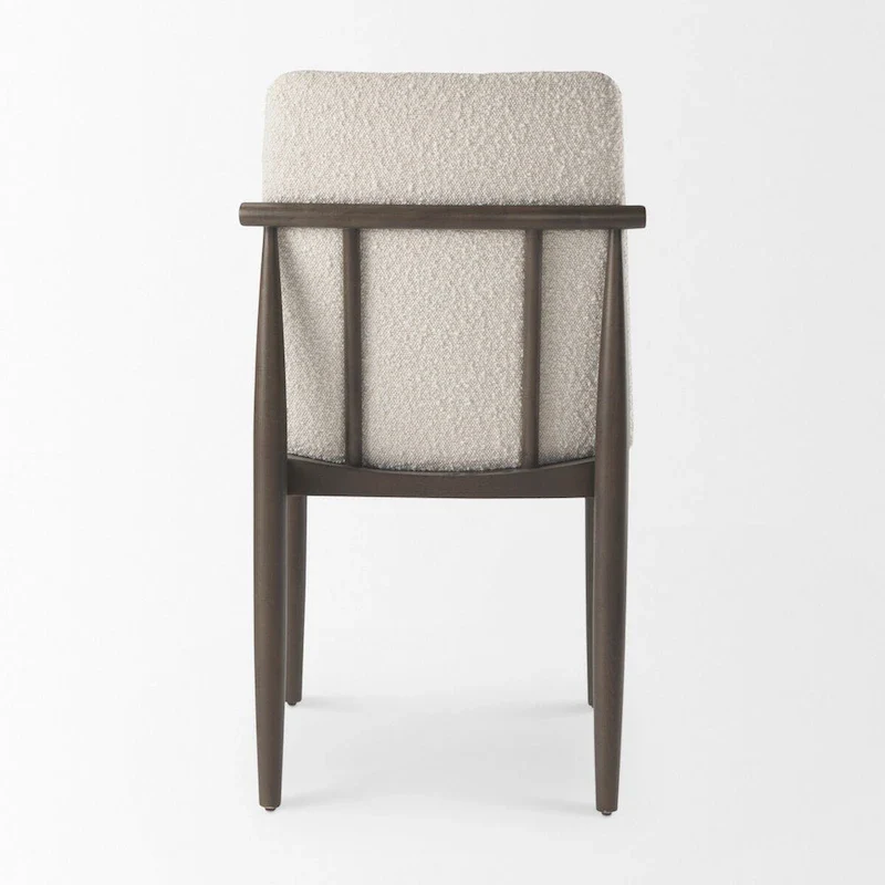 Cream Boucle Upholstered Dining Chair with Dark Brown Wood Frame