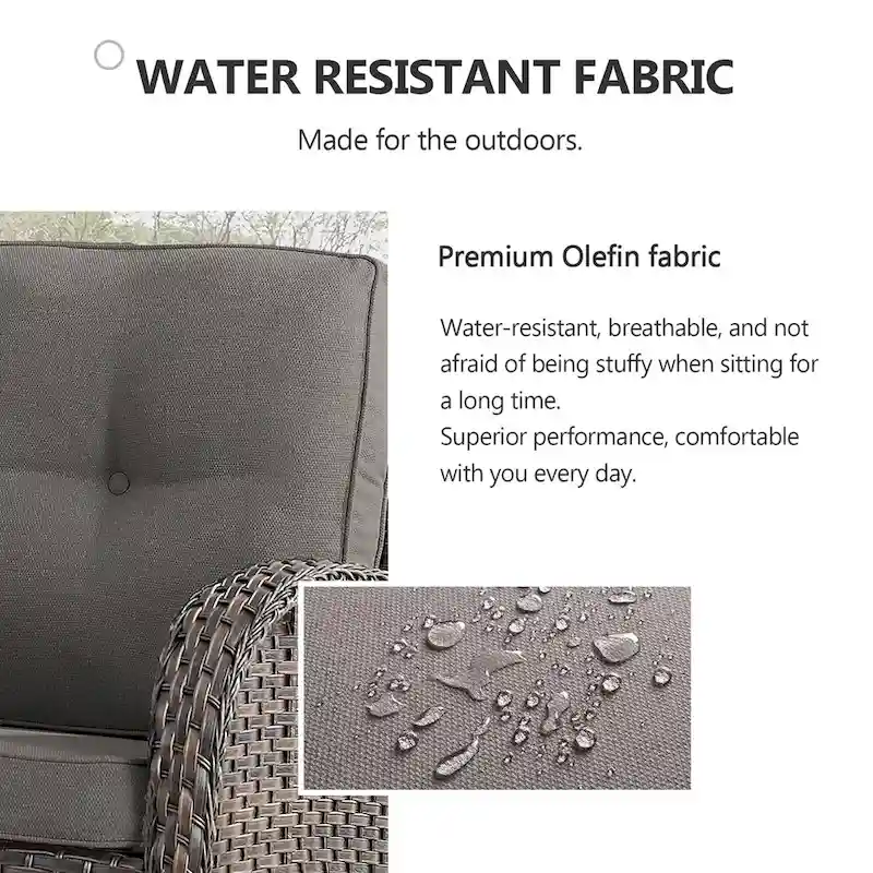 Patio Glider Loveseat Coffee Table, Swivel Chair and Ottomans - Brown