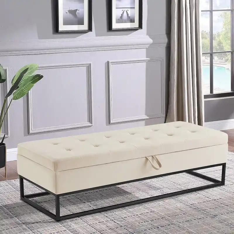 Velvet Storage Bench with Flip-Up Seat
