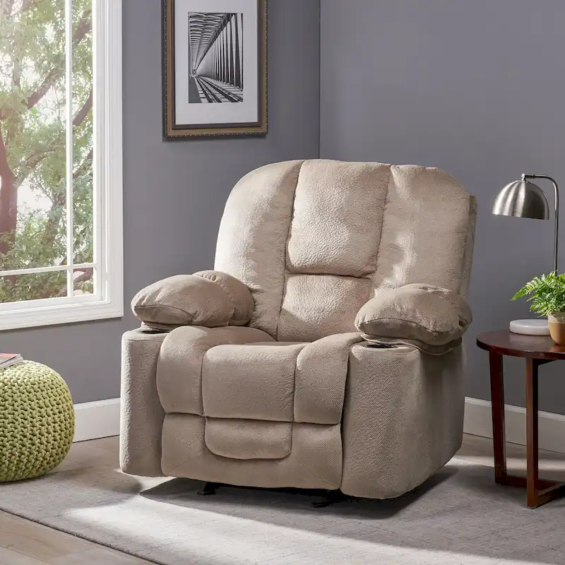 Roomfitters Luxurious Manual Recliner Chair in Chocolate with Skin-Friendly Fabric and Dual Cup Holders