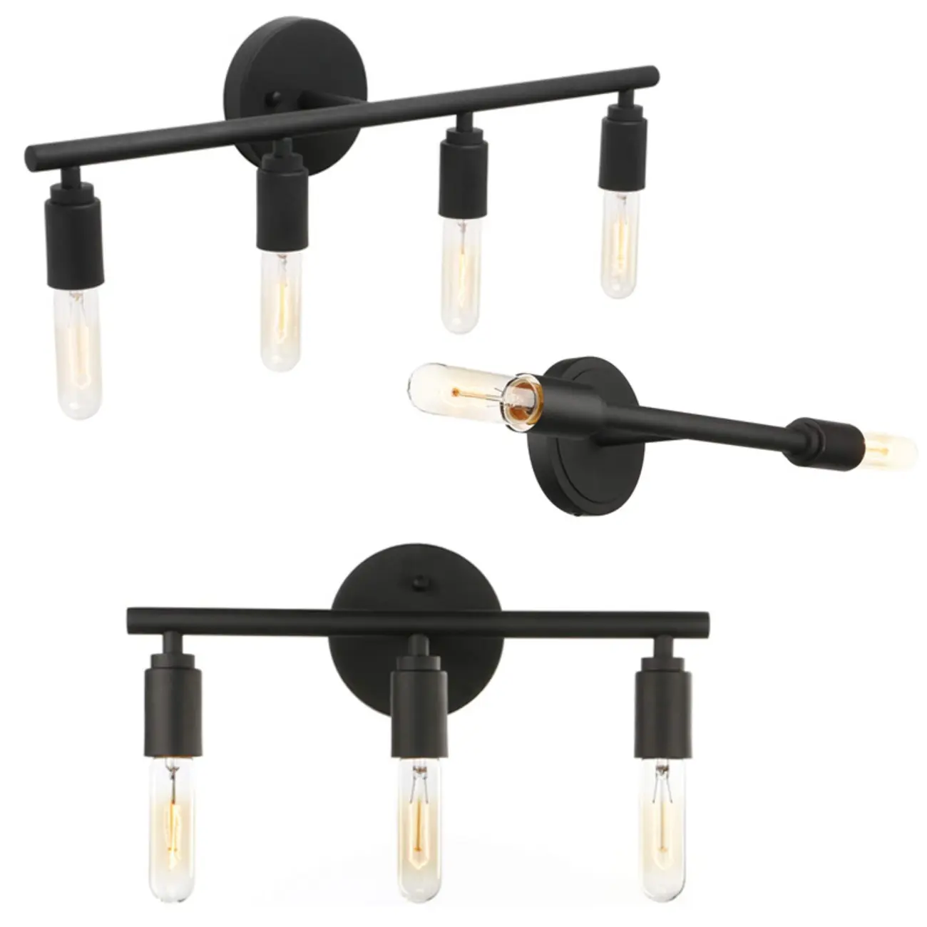 Industrial 3 Black Head Vanity Light with Bulb Shade