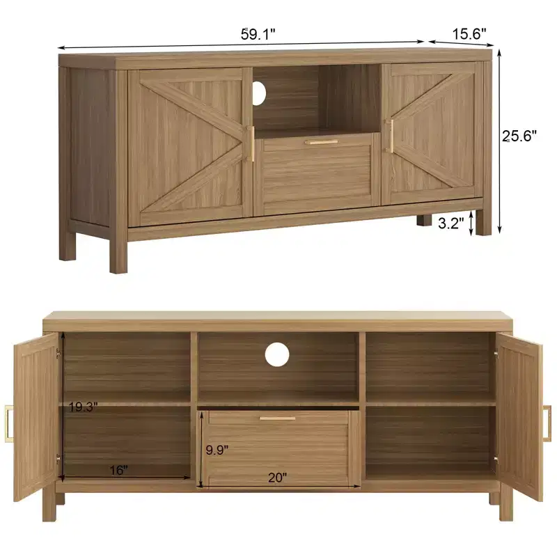 TV Stand, Farmhouse Entertainment Center for 65 Inch TVs - Media Console with Storage & Adjustable Shelves