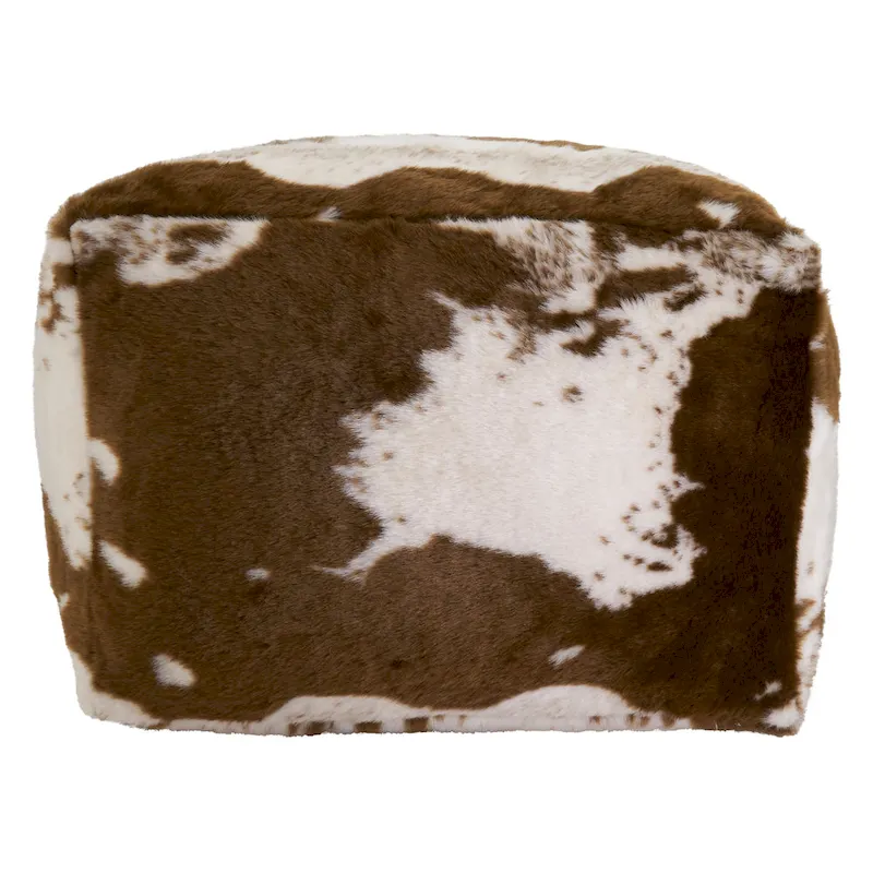 Faux Fur Pouf With Cow Hide Design