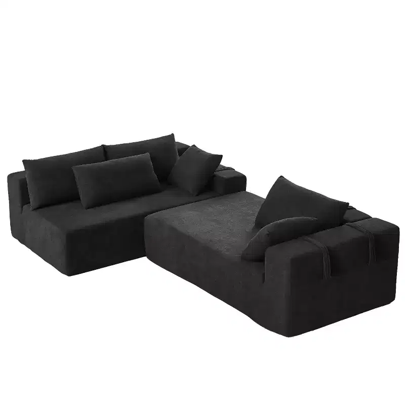 Modern Chenille Upholstered Sectional Sofa Couch Set, Modular 108 L-Shaped Sectional Living Room Sofa Set with 6 Cushions