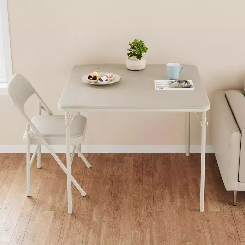 3-Piece Dining Table Set, Metal Folding Kitchen Table with 2 Upholstered Chairs, Space-Saving Design, Faux Leather Cushions, for Dining Room