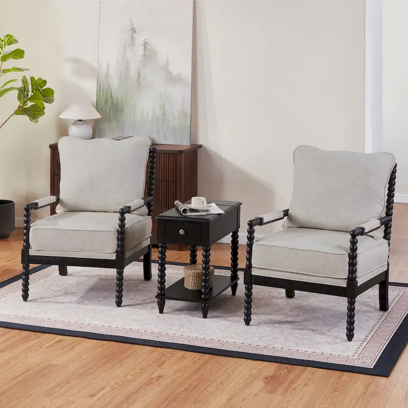 Traditional 23.6 Spindle Leg Wood End Table with USB