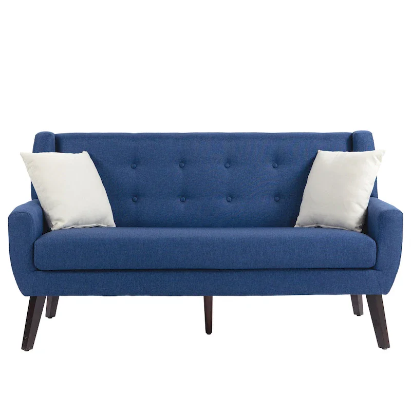 Modern Curved 63 Button Tufted Upholstered Loveseat with 2 Pillows