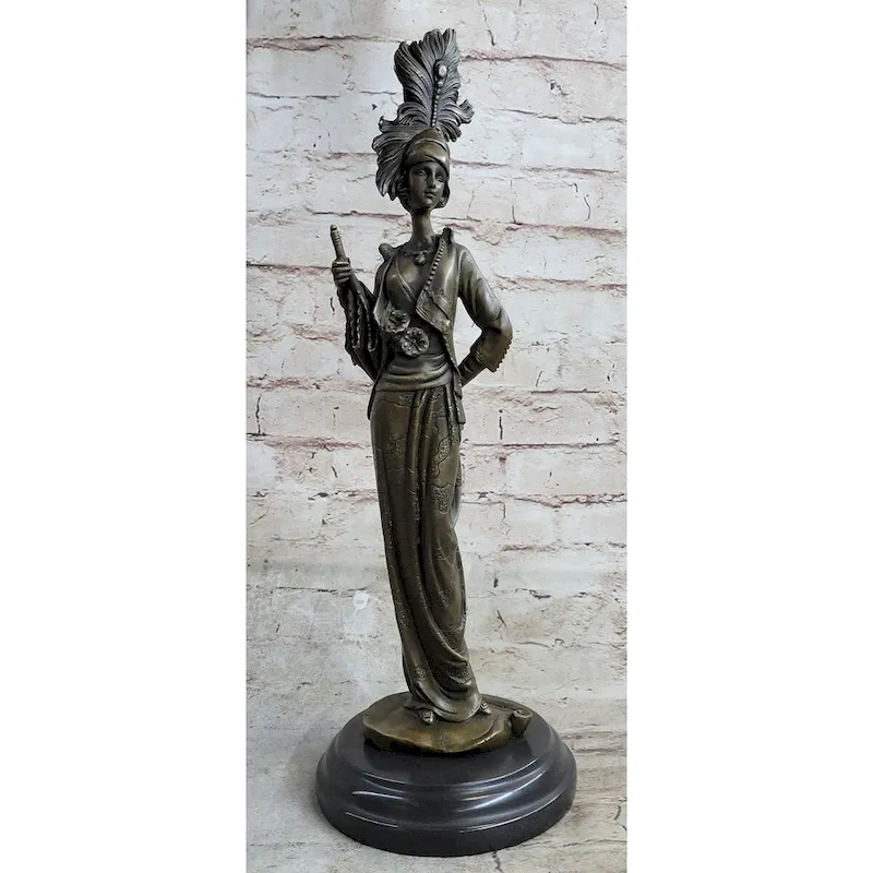 Art Deco Charleston Flapper W/ Feathered Hat - Bronze Sculpture By J. Kin