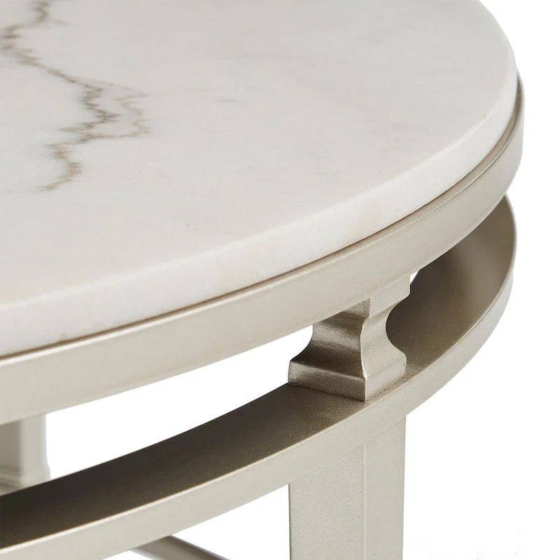 Egan Champagne Silver Finish Marble Top Table by
